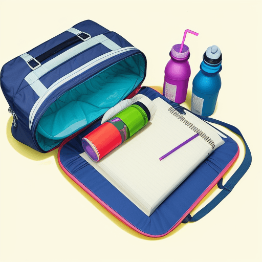 AI generated: draw a customised school bag but with extra cushionable side compartment for a water bottle holder w...