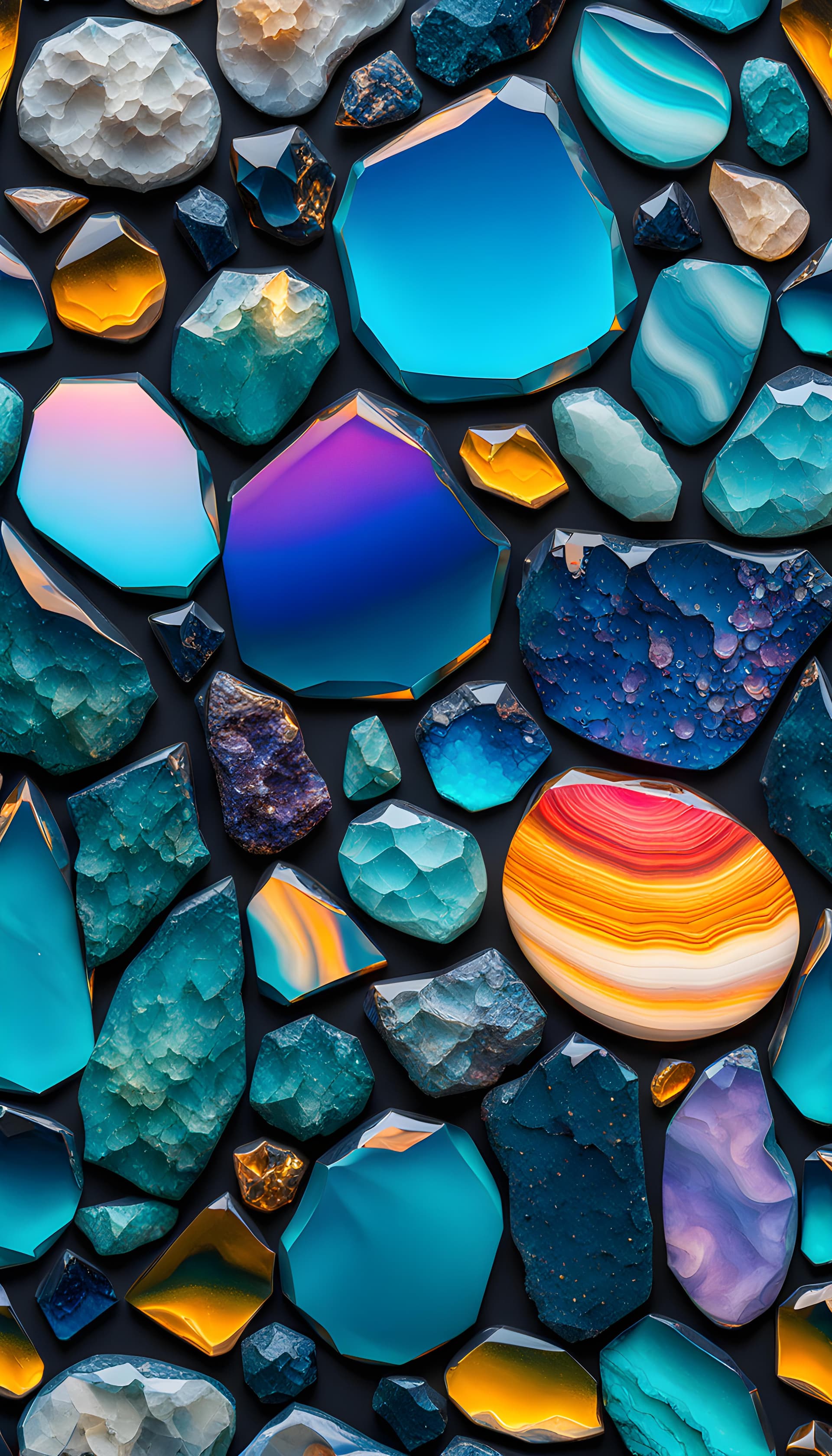 AI generated: extremely detailed CGI wallpaper, 16k, multi-textured,
Stones and gemstones, photorealistic 