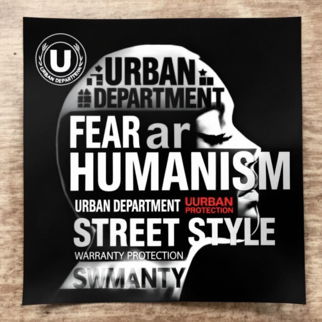 AI generated:  a square sticker with a graphic design on it. The background is black and features a white silhouet...