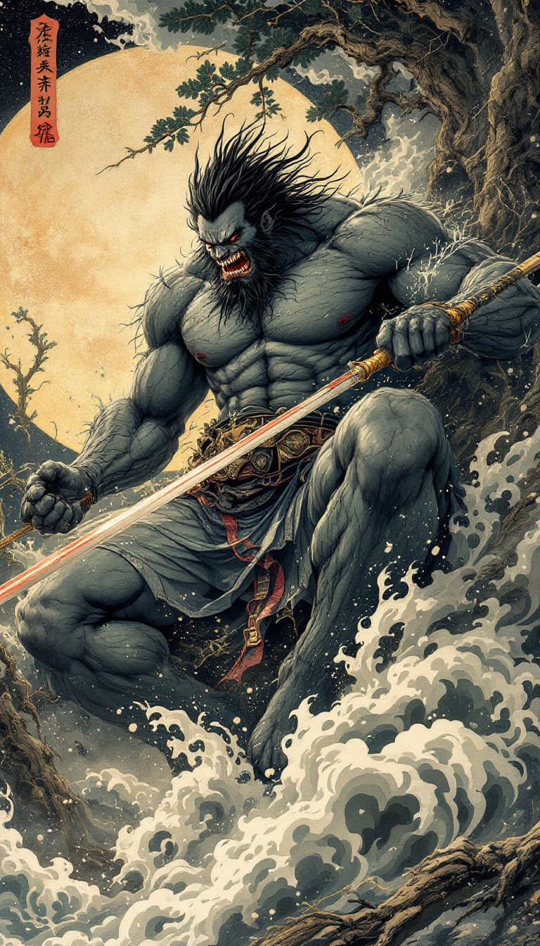 AI generated: pixiu,Ferocious,cinematic, detailed,full-body shots，Japanese Ukiyo-e