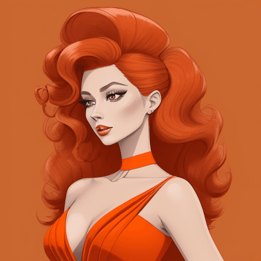 AI generated: FashionShow - ColoringBook style. Award winning fashion illustration of a stunning woman in a orange...