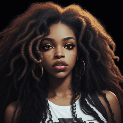 AI generated: grunge style photograph of black american female instagram model close up, beautiful, long curly hai...
