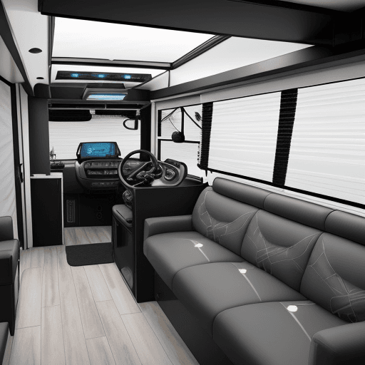 AI generated: Draw a sleek and modern motorhome with clean lines and contemporary features. The front of the motor...