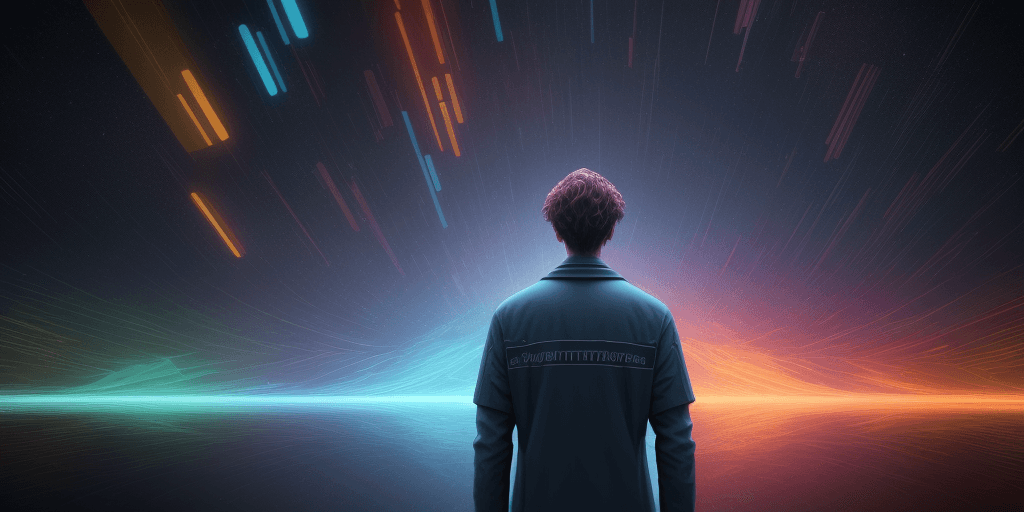 AI generated: A man whose life is a simulation and lives in a simulation, and he doesn't realize it , colorful , 8...