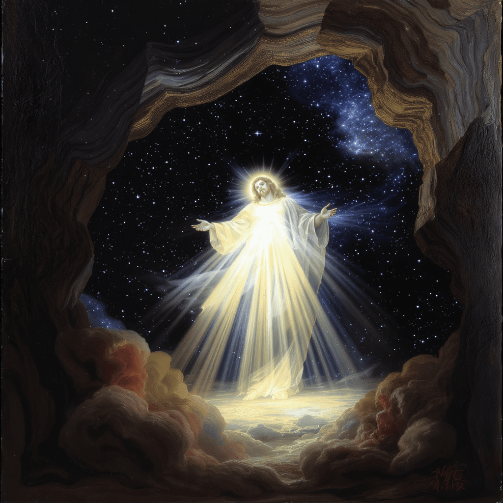AI generated: God creating light in the darkness, divine rays piercing through cosmic void, ethereal and majestic,...