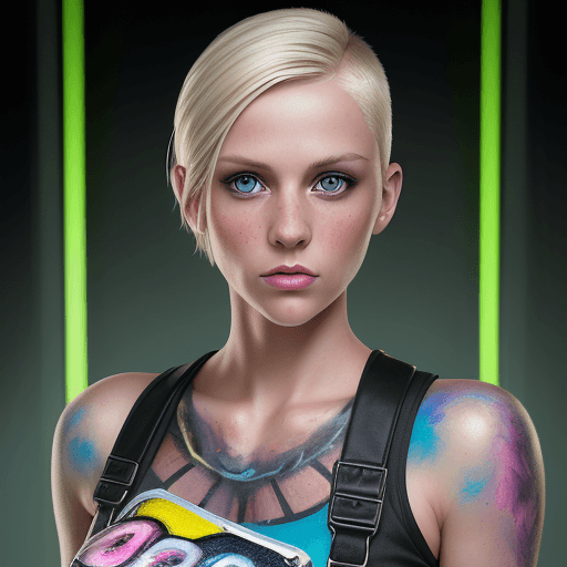 AI generated: a stunning realistic photograph of a beautiful women blonde crew cut 30 year old, with roller derby ...