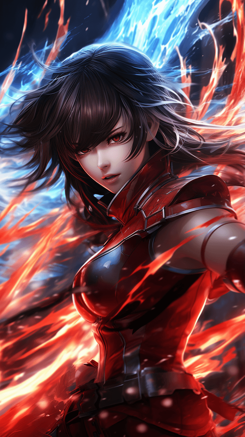 AI generated: An anime fierce female character, fierce red dragon-inspired clothing, dynamic battle pose, Lexeme-T...