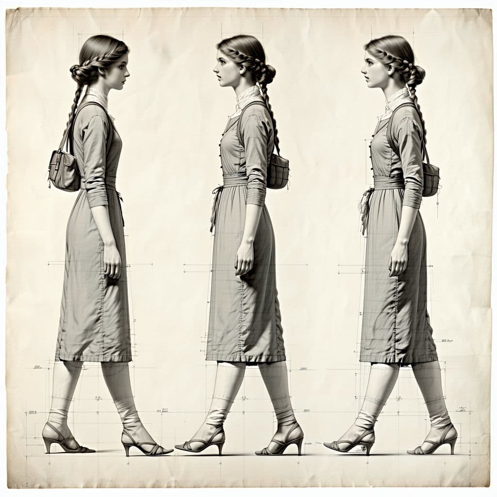 AI generated: character sheet of three detailed exposures, ((walk-around)) exposures,  classic drawing, academy dr...