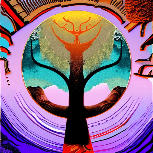 AI generated: a large circle of a person above a tree in an image, in the style of vibrant fantasy landscapes, tea...