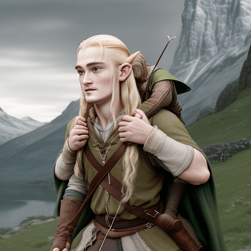 AI generated: gimly giving legolas a piggyback ride LOTR ride photorealistic photo lord of the rings dwarf