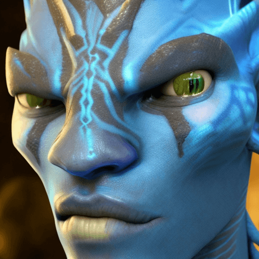 AI generated: Male omaticaya Na'vi from James Cameron's avatar movie, blue skin, adult, Avatar 2009