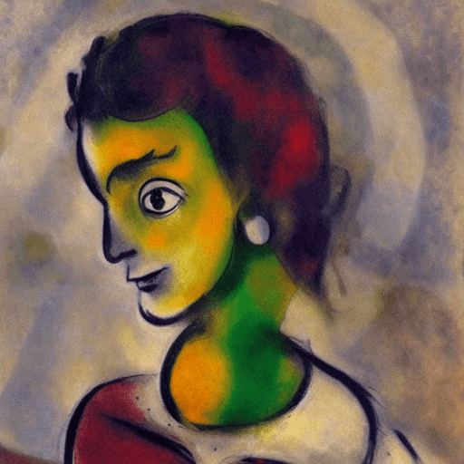 AI generated: portrait painting of woman, marc chagall style

