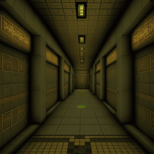 AI generated: Fallout New Vegas vault corridors in Minecraft style