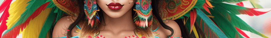 AI generated: upper body view of a beautiful Brazilian woman, wearing carnival headdress, carnival costume, intric...