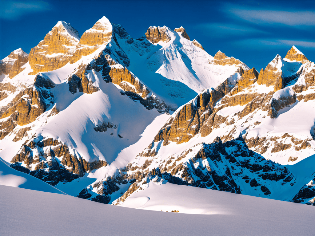 AI generated: photo of a snow-covered alpine peak with a stunning view taken by jindřich štyrský (surrealist photo...