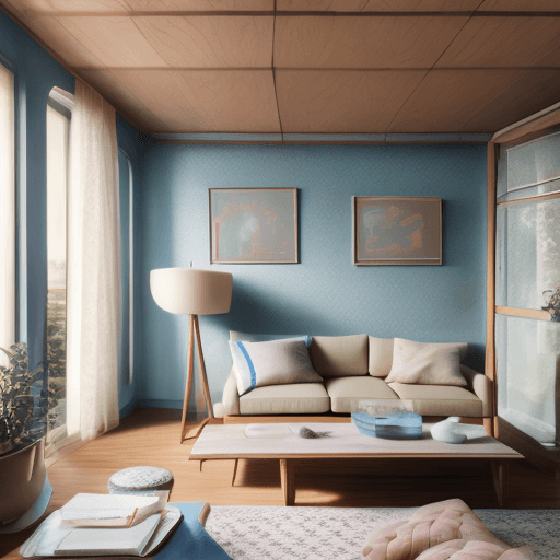 AI generated: High resolution photography interior design, dreamy sunken living room conversation pit, wooden floo...