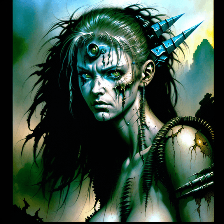 AI generated: a perfect Beautiful rugged female post apocalyptic warrior, creepy eerie disturbing humanoid creatur...