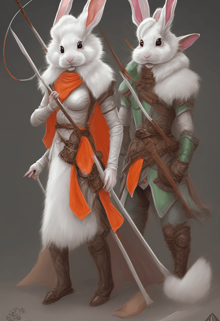 AI generated: female d&d harengon, female dnd rabbitfolk, female d&d anthro rabbit :: white fur with light orange ...