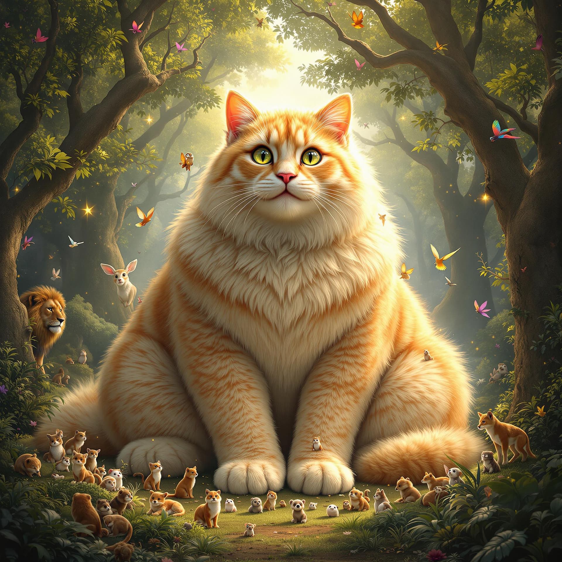 AI generated: **"A breathtaking 16K UHD ultra-realistic image of an enormous, incredibly cute cat sitting peaceful...