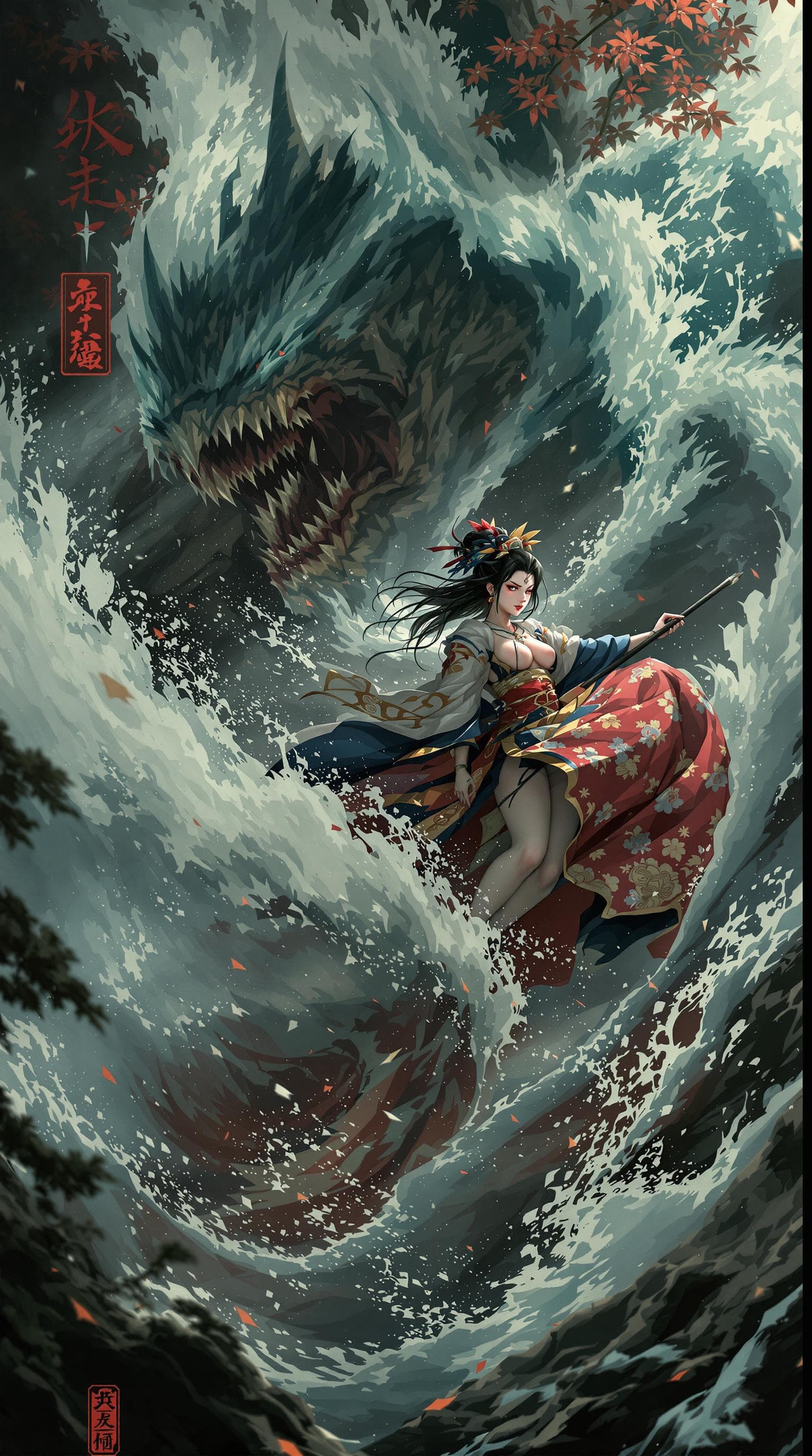 AI generated: pixiu,Ferocious,cinematic, detailed,full-body shots，Japanese Ukiyo-e