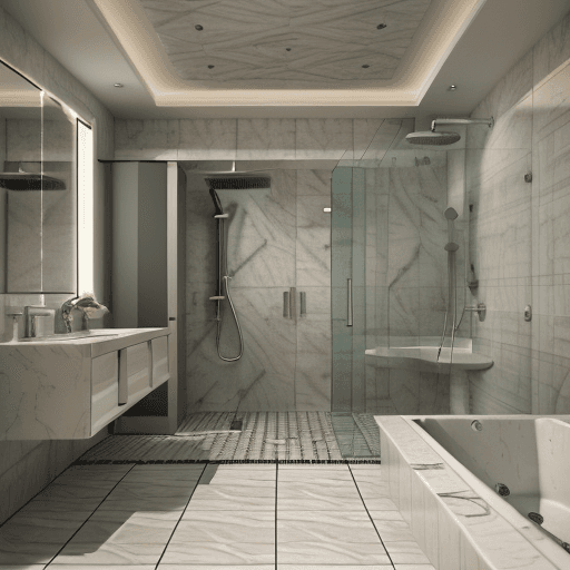 AI generated: high resolution photography interior design,4k,8k,corona 9,3ds max 2023,bathroom,shower,and only 1 t...