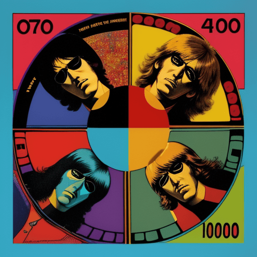 AI generated: 1970's rock band, 4 men album cover art, psychedelic, bold colors, vintage --ar 100:100