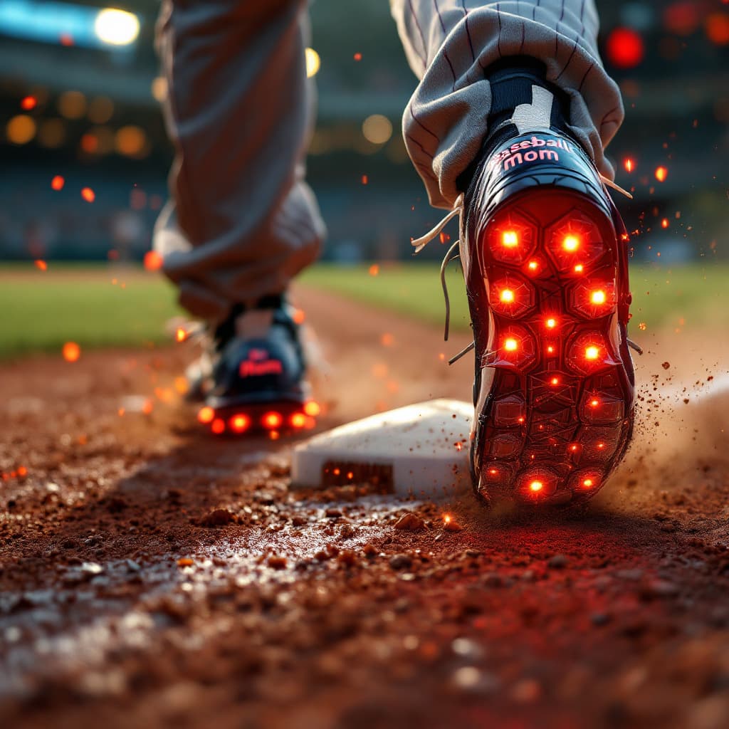 AI generated: Photo of a ultra realistic baseball player sliding into second base. Make his cleats electrified wit...