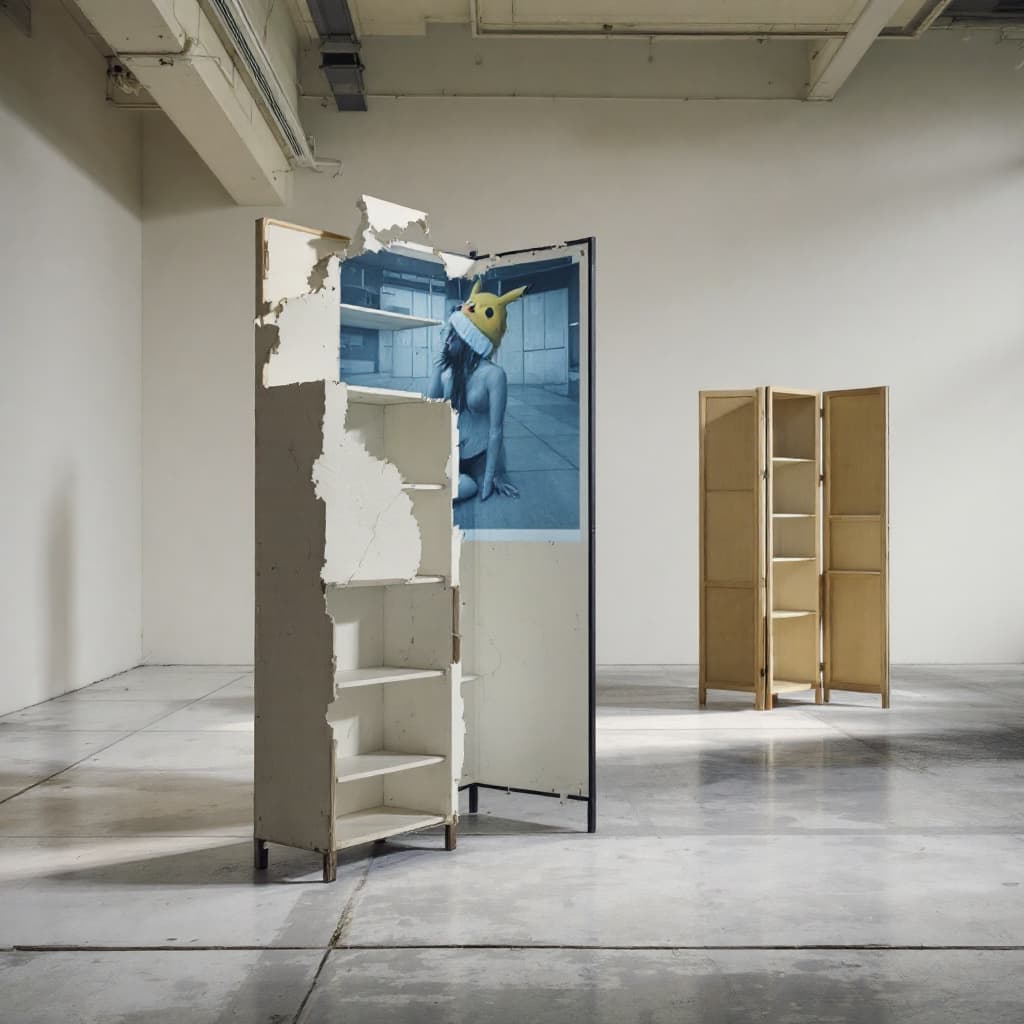 AI generated: generates an image that shows a space in perspective, seen from above. The exhibition is in a giant ...