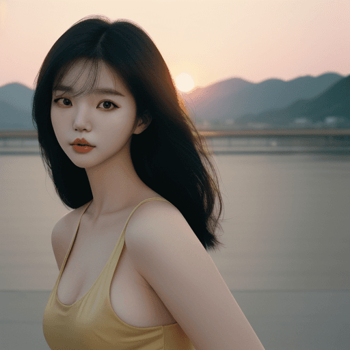AI generated: Beautiful Korean woman, half-length portrait, golden hour, in the style of high quality film photogr...