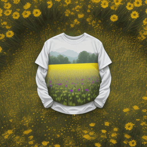 AI generated: tshirt mockup photography photorealism top view on flower field