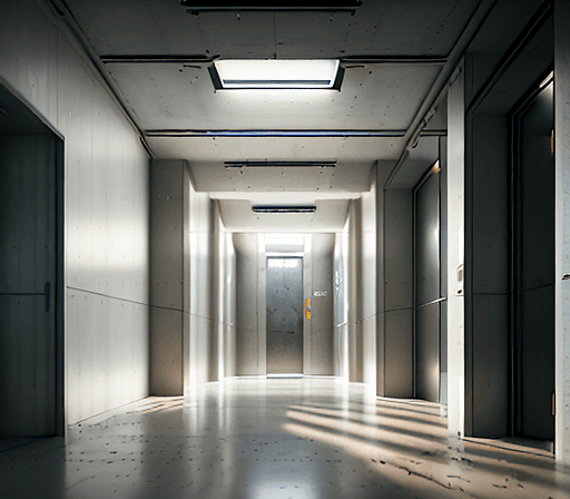 AI generated: hyperrealistic photograph of the interior of a hallway of a building in which you can see a wall wit...