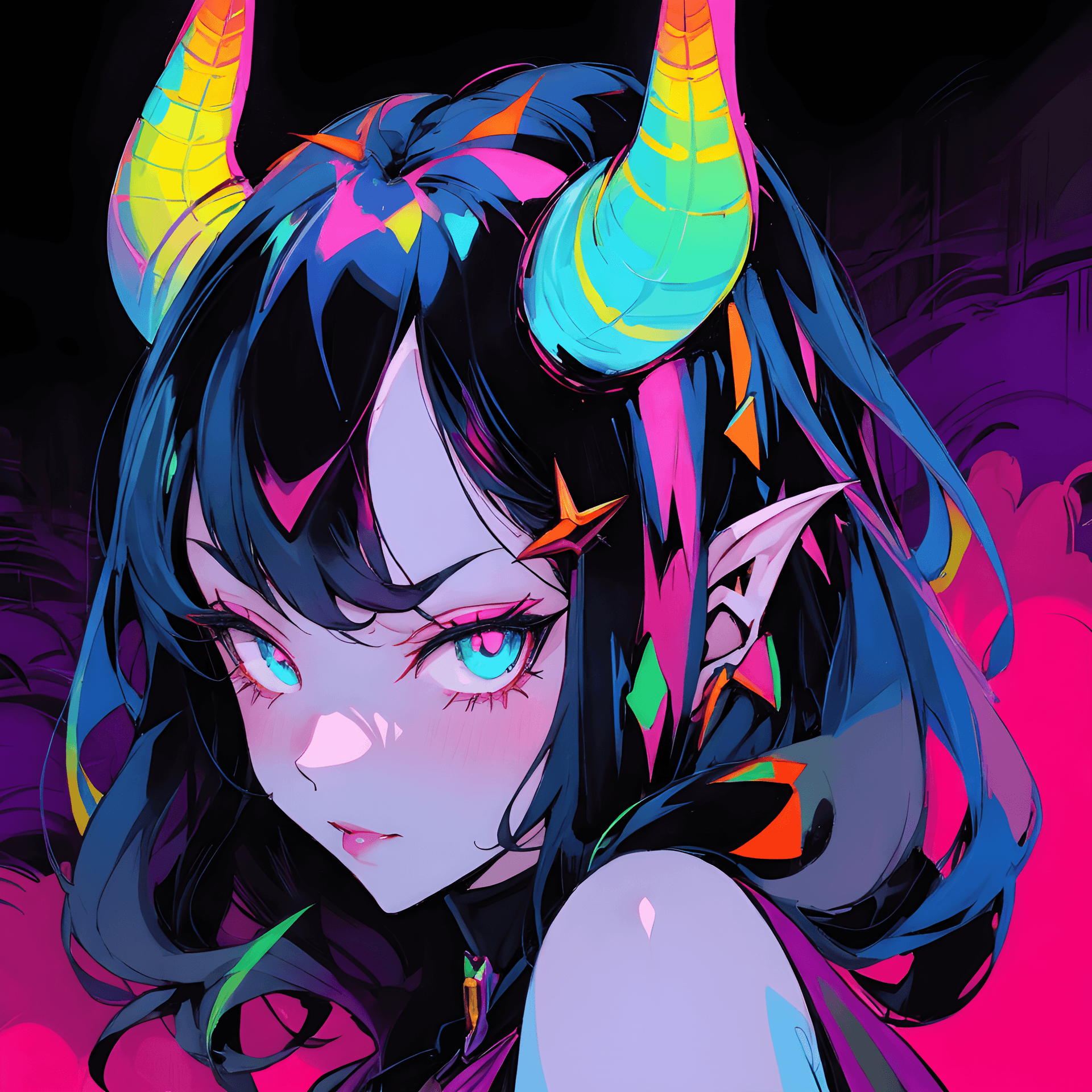 AI generated: a girl with horns on her head, inspired by rossdraws, tumblr, lisa frank & sho murase, dark vibrant ...