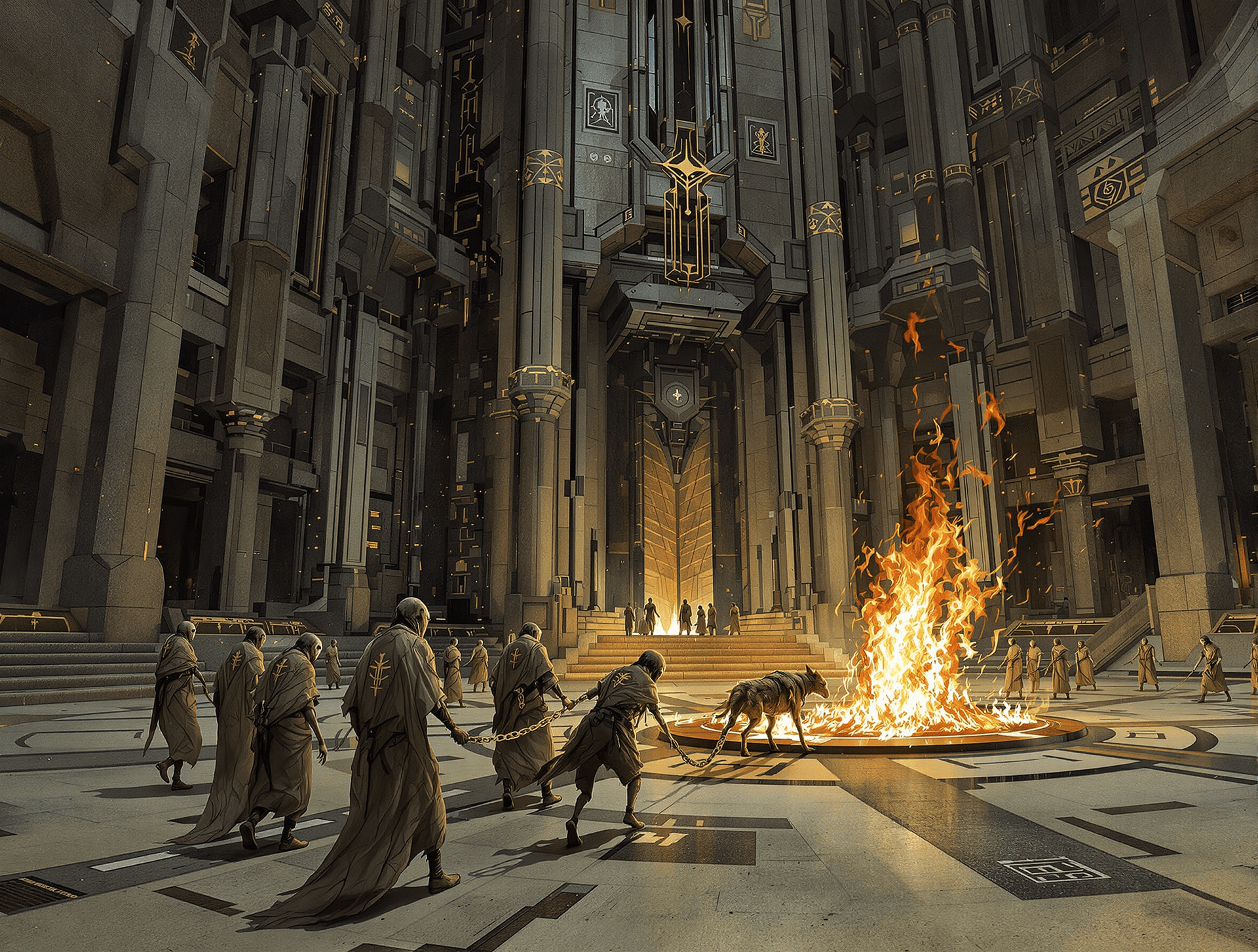 AI generated: /Artprompt Sci-fi, create a dystopian futuristic scene depicting (a group of strange mystical beings...