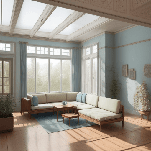 AI generated: High resolution photography interior design, dreamy sunken living room conversation pit, wooden floo...