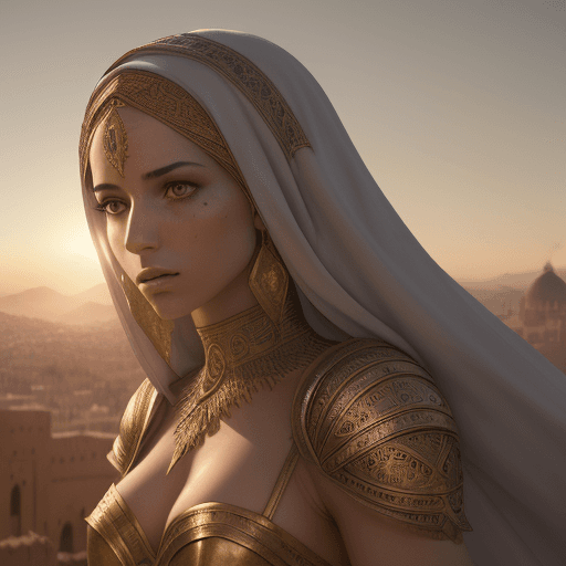 AI generated: Ultra high resolution photography of a medieval, Moroccan, dancer, woman, dramatic light, pale sunri...