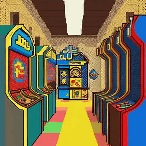 AI generated: Retro style nostalgic arabic arcade game illustration with pixel art and bright colors, clipart, gam...