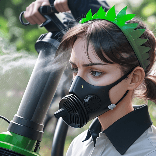 AI generated: When using a two-stroke petrol fuel leaf blower, it is recommended to wear a mask to avoid inhaling ...