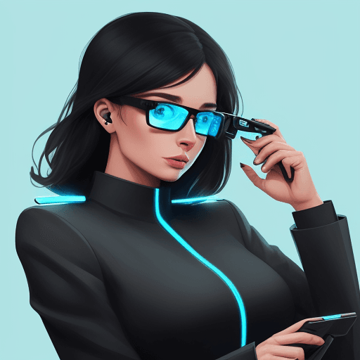 AI generated: awesome illustration, featured on FreePik, woman with smart glasses, futuristic, technology black