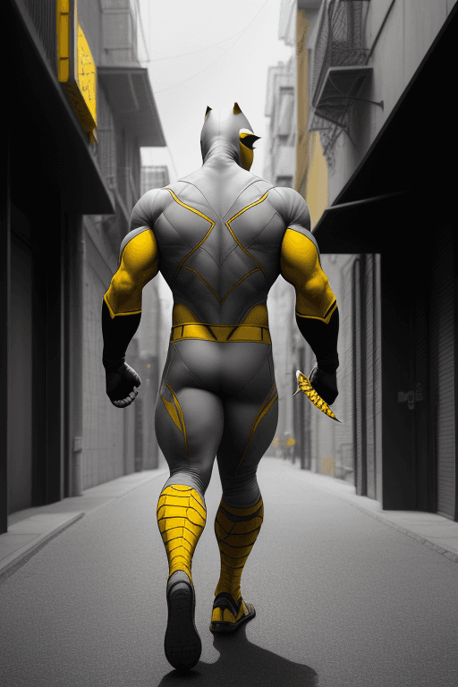 AI generated: a photo of a superhero named Gecko-man,Marvel hero style,grey mask cover all face,yello grey clothin...