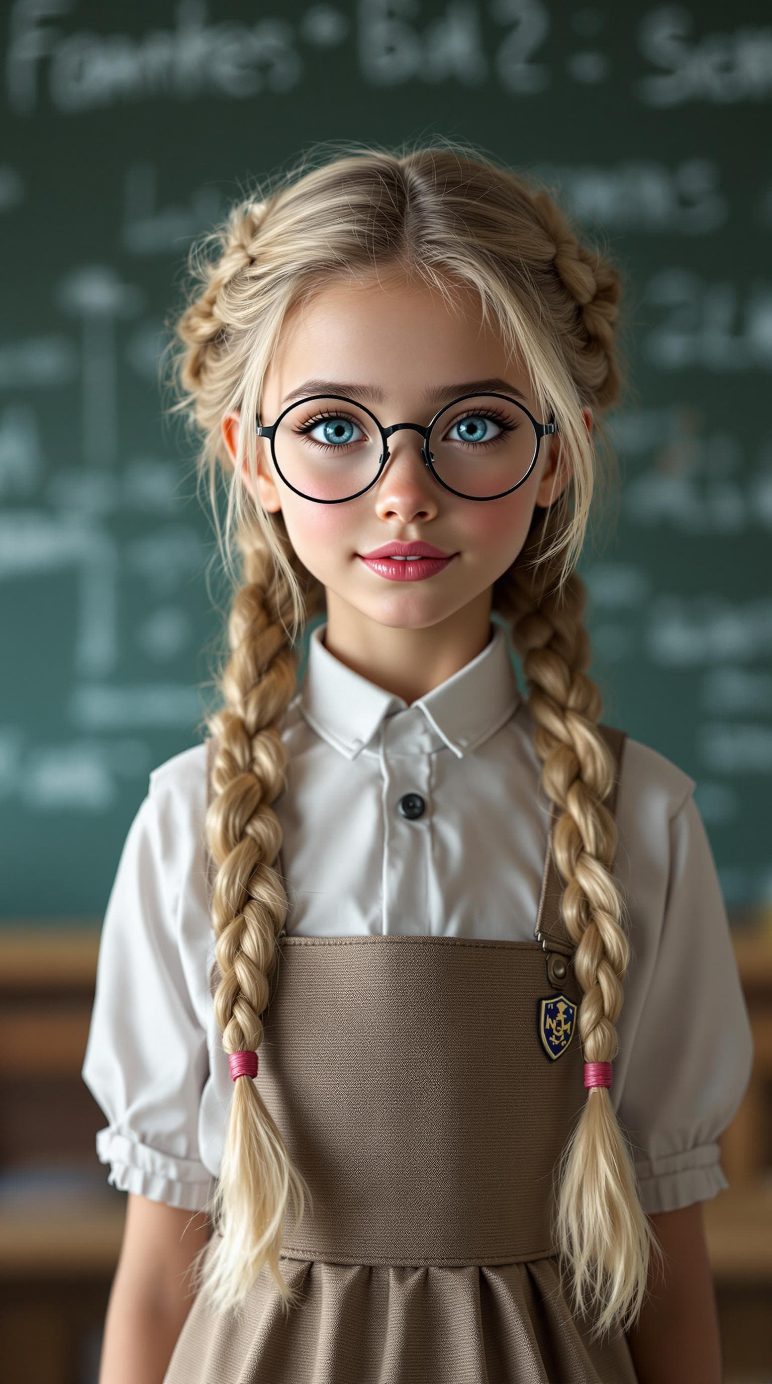 AI generated: a professional photo of a exceptionally beautiful 3rd grade girl in the world, in a highly detailed,...