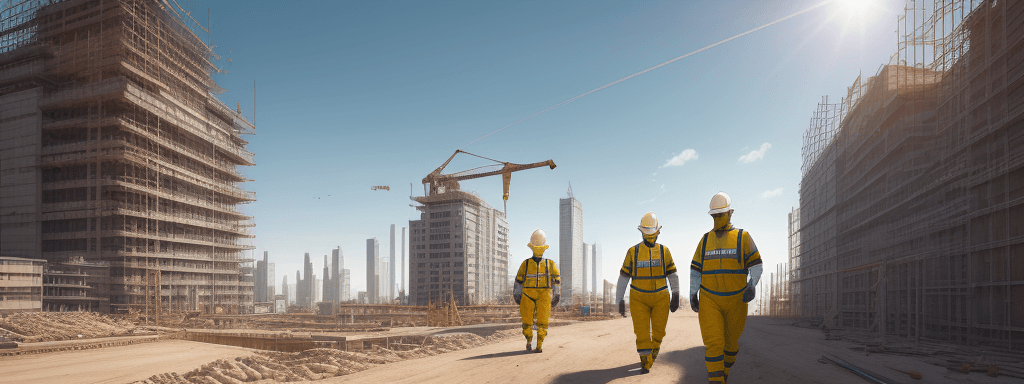 AI generated: a hyper realistic image working people wearing personal protective equipment to work, in a construct...