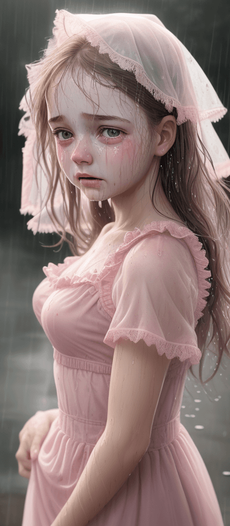 AI generated: Cute girl 18 years old in a pink lace dress, in the style of hyperrealism and photorealism, UHD imag...
