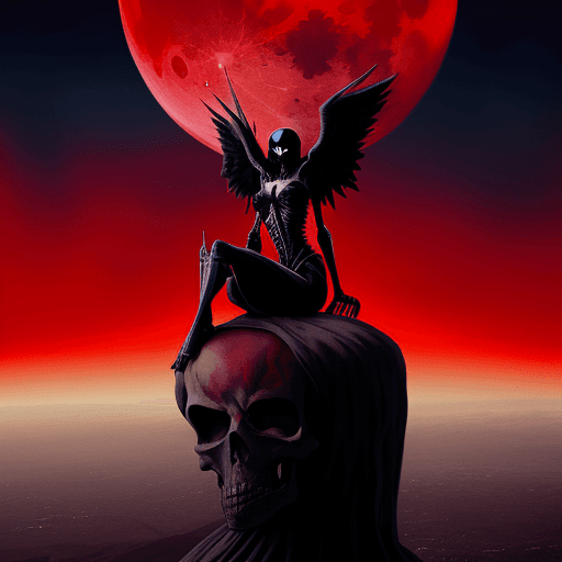AI generated: death sitting on top of the world whit red moon
