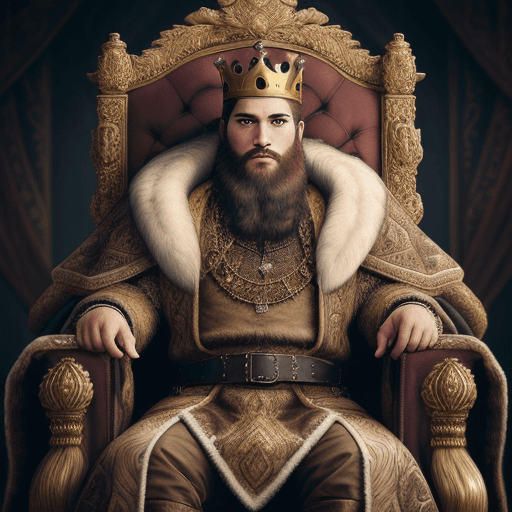 AI generated: A powerful king with brown beard on his throne, fur clothes hdr,(intricate details, hyperdetailed:1....