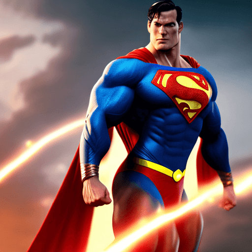 AI generated:  a muscular superman , whole body, cinematic, intense, cinematic composition, cinematic lighting, co...