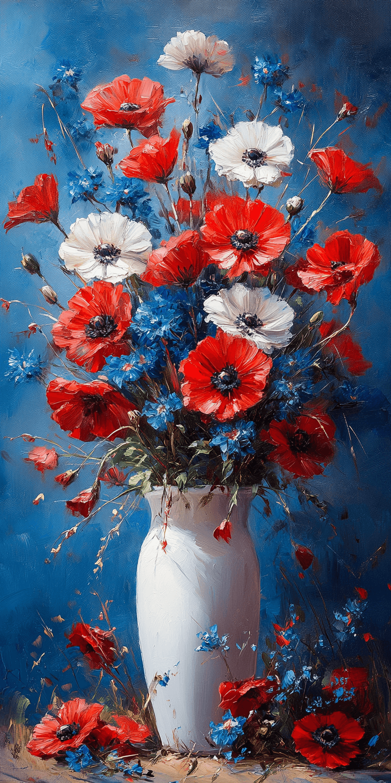 AI generated: An oil painting of flowers in a white vase, loose brushwork, in the style of the palette knife techn...
