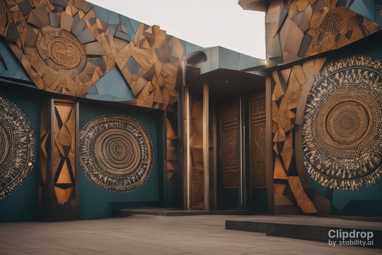 AI generated: cité moderne et futuriste avec des motifs africains sur les murs