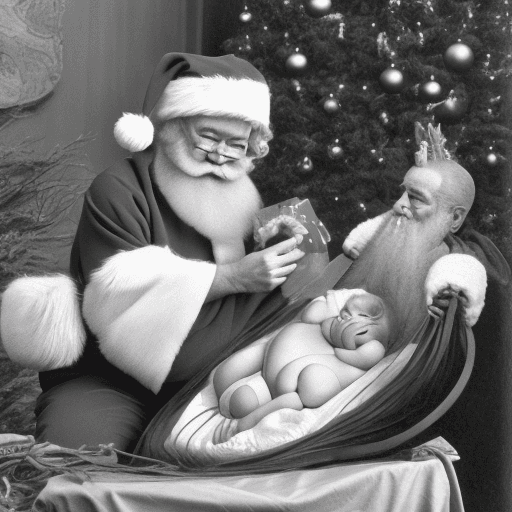AI generated: Santa giving birth to Keampus