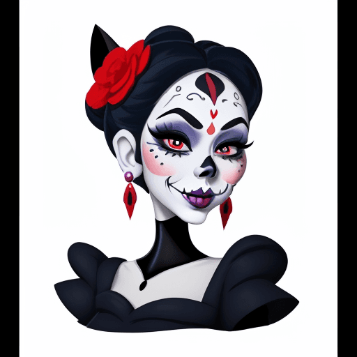 AI generated: a painting of a beautiful  girl with make up of Catrina, in the style of disney animation,  white ba...