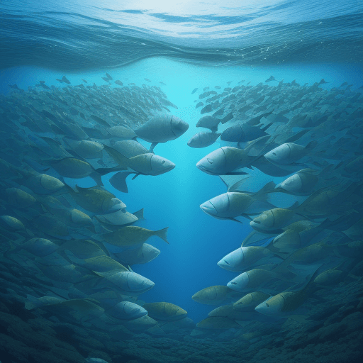 AI generated: Hyperrealistic eye-level exterior photo of a Koii school of fish in a beautiful blue ocean. 
